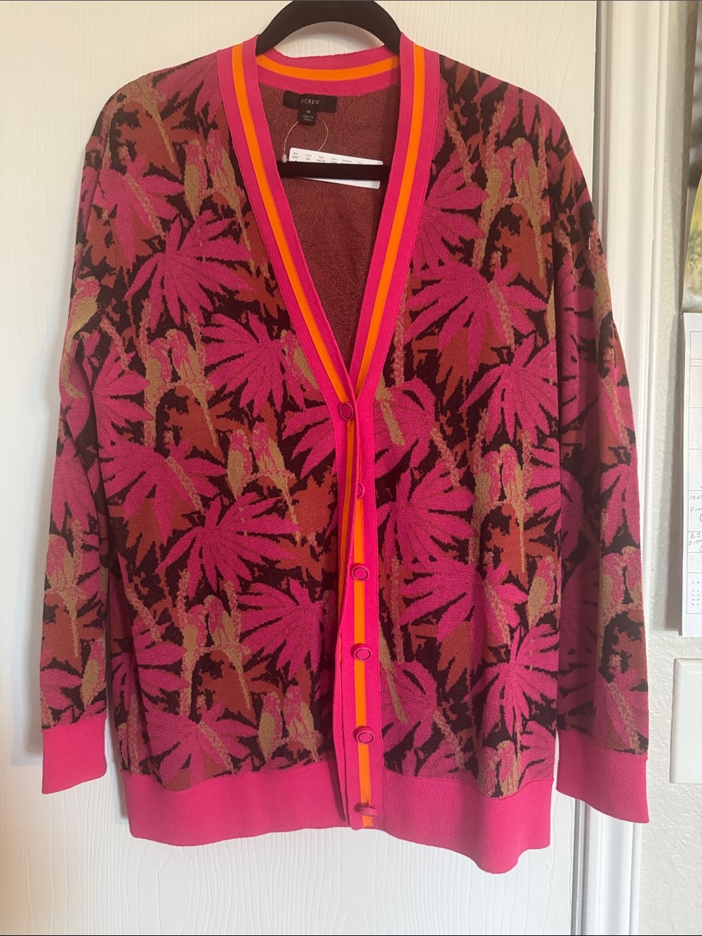 Jcrew Striped Pink & Orange V-Neck Sweater